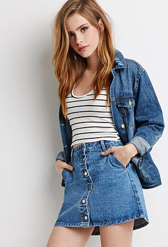Forever 21 Button-front Denim Skirt Medium Denim X-small