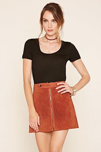 Love21 Women's  Black Contemporary Scoop-neck Tee