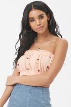 Forever21 Gauze Floral Embroidered Cropped Tube Top