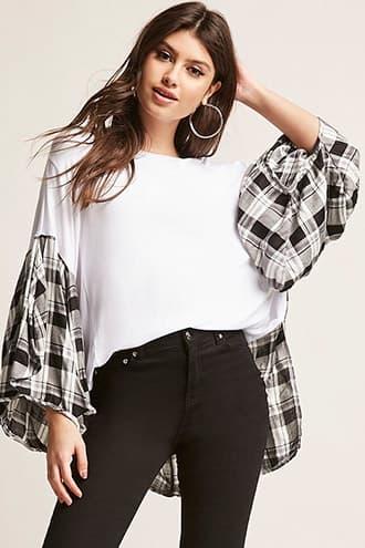 Forever21 Oversized Plaid-panel Top