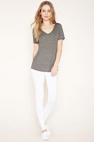 Forever21 Women's  White Heathered Knit Leggings