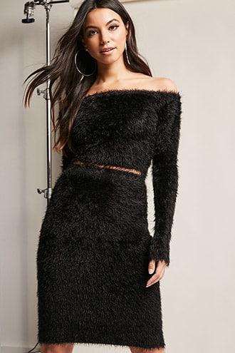 Forever21 Fuzzy Crop Top & Pencil Skirt Set