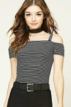 Forever21 Stripe Open-shoulder Crop Top