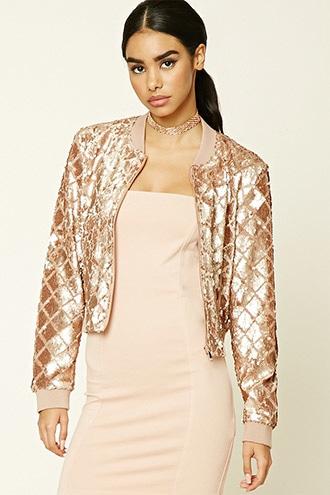 Forever21 Women's  Sequined Geo Bomber Jacket