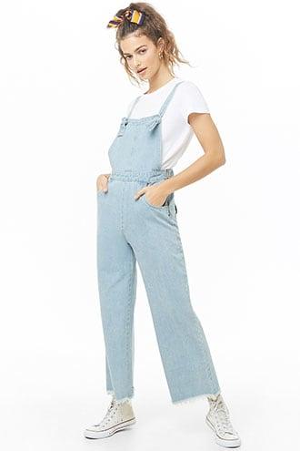 Forever21 Frayed-hem Denim Overalls