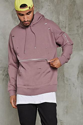 Forever21 Distressed Zip-pocket Hoodie