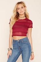 Forever21 Women's  Wine Lace Panel Crop Top