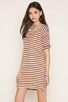 Forever21 Women's  Chestnut & Cream Striped T-shirt Dress