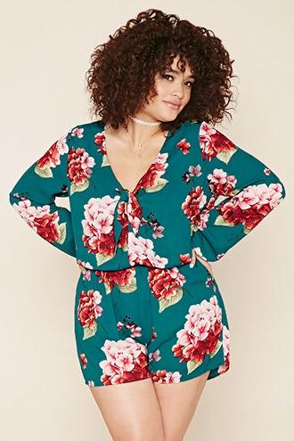 Forever21 Plus Women's  Plus Size Floral Chiffon Romper