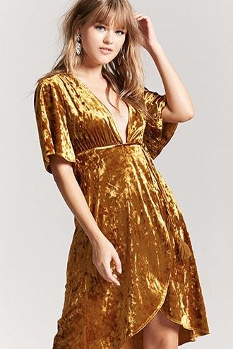 Forever21 Crushed Velvet Plunging Midi Dress