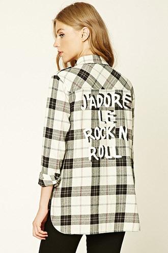 Forever21 Women's  Rock N Roll Plaid Shirt