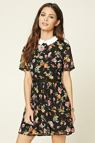 Forever21 Women's  Floral Crochet Panel Dress