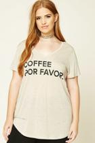 Forever21 Plus Women's  Oatmeal & Black Plus Size Coffee Por Favor Tee