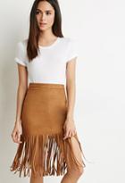 Love21 Women's  Fringed Faux Suede Skirt (camel)
