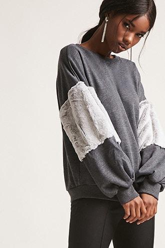 Forever21 Faux Fur Panel Sweatshirt