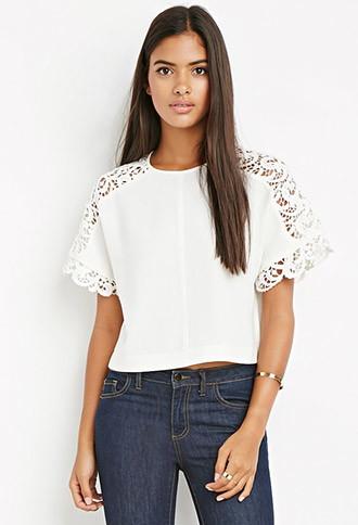 Love21 Crochet-paneled Textured Raglan Top