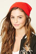 Forever21 Women's  Red Fitted Glitter Knit Beanie