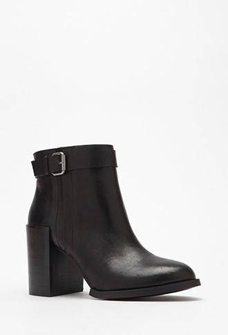 Forever21 Stacked Heel Buckled Booties