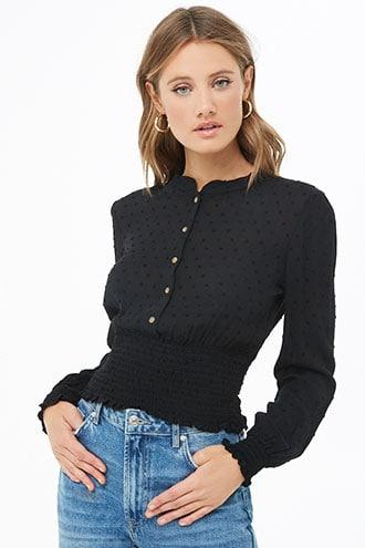 Forever21 Swiss Dot Smocked Top