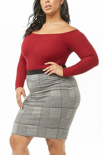 Forever21 Plus Size Glen Plaid Bodycon Skirt