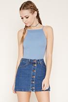 Forever21 Women's  Light Denim Caged-back Cropped Cami