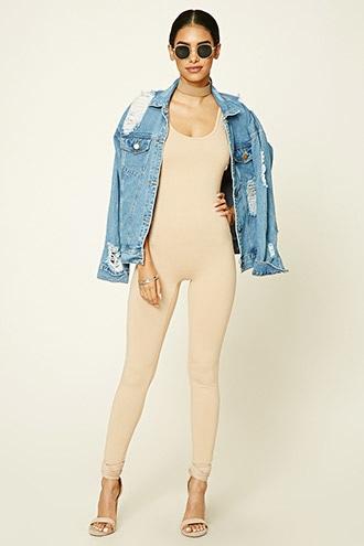 Forever21 Women's  Nude Stretch-knit Jumpsuit