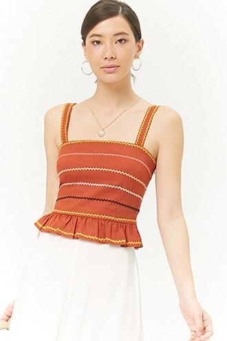 Forever21 Embroidered Stripe Ruffle Top