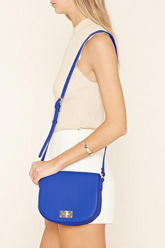 Forever21 Blue Faux Leather Saddle Crossbody
