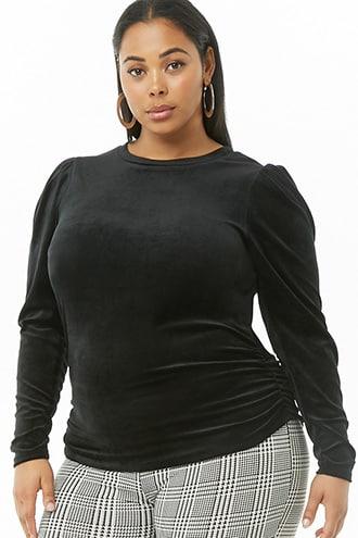Forever21 Plus Size Velvet Ruched Puff-sleeve Top