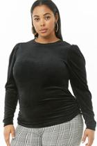 Forever21 Plus Size Velvet Ruched Puff-sleeve Top