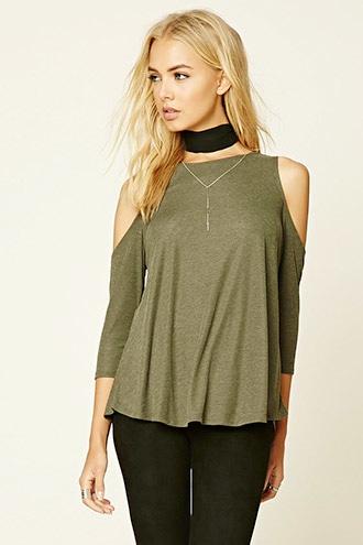 Love21 Women's  Olive Open-shoulder Top