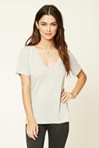 Forever21 Women's  Oyster Grey Heathered V-neck Tee