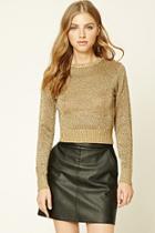 Forever21 Women's  Gold Metallic Knit Cropped Sweater