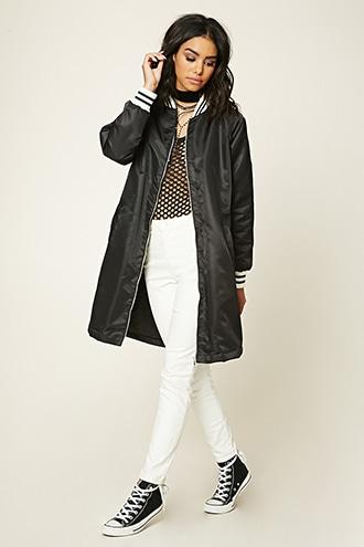 Forever21 Women's  Black & Cream Longline Souvenir Jacket