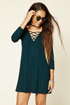 Forever21 Women's  Teal Lace-up Swing Dress