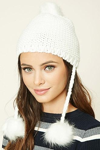 Forever21 Women's  Faux Fur Pom-pom Beanie
