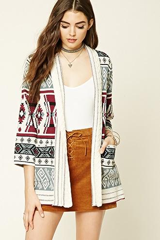 Forever21 Women's Tribal Print Shawl Cardigan