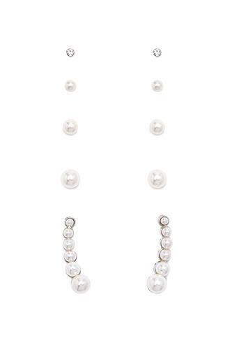 Forever21 Faux Pearl Threader Set (silver/cream)