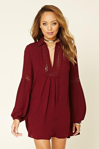 Forever21 Women's  Crocheted Peasant Dress