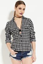 Forever21 Women's  White Plaid Cotton Shirt