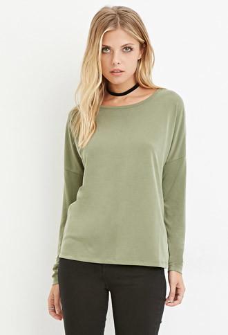 Love21 Women's  Contemporary Boxy Long-sleeve Top