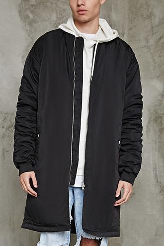 21 Men Men's  Black Longline Padded Bomber Jacket