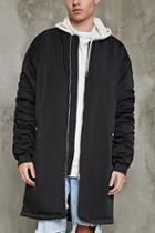 21 Men Men's  Black Longline Padded Bomber Jacket