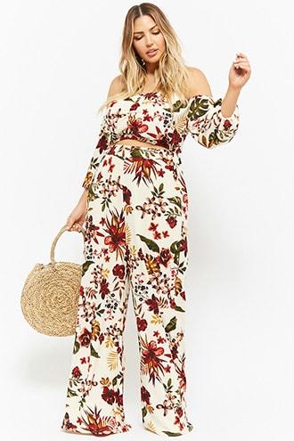 Forever21 Plus Size Floral Crop Top & Pants Set