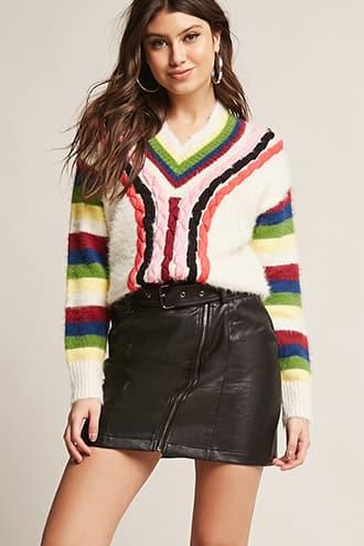 Forever21 Fuzzy Multicolor Cable Knit Sweater