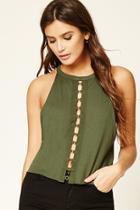 Forever21 Women's  Dark Olive Circle Cutout-front Top