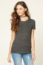 Forever21 Women's  Charcoal Slub Knit Crew Neck Tee
