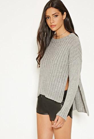 Forever21 Women's  Mlm Side-slit Ribbed Sweater (grey)