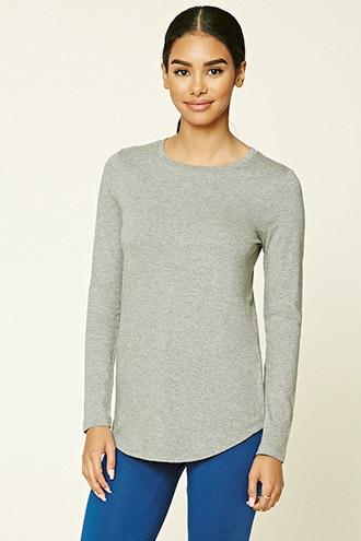 Forever21 Women's  Heather Grey Longline Crew Neck Top