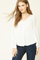Forever21 Women's  Cream Crochet Lace-trimmed Top